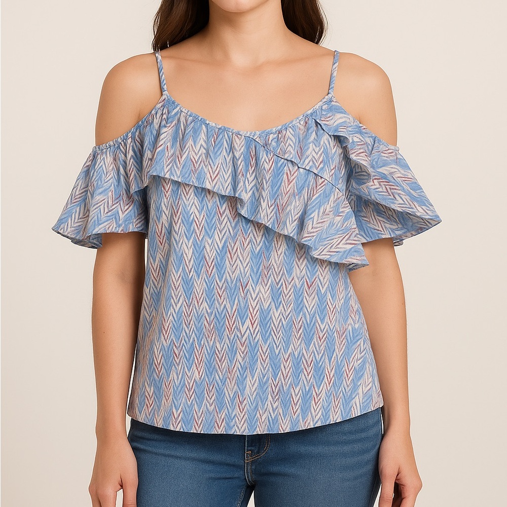 Miss Me blue Ruffle flowy strappy blouse -Size Medium NWT - Picture 1 of 7